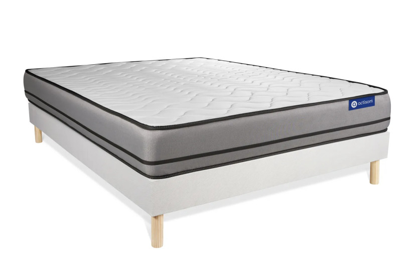 Ensemble Matelas Sommier 130x220 cm - Sommier Blanc (en kit) - Actimemo Night