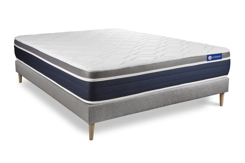 Ensemble Matelas Sommier 140x190 cm - Sommier Gris (en kit) - Actimemo Confort