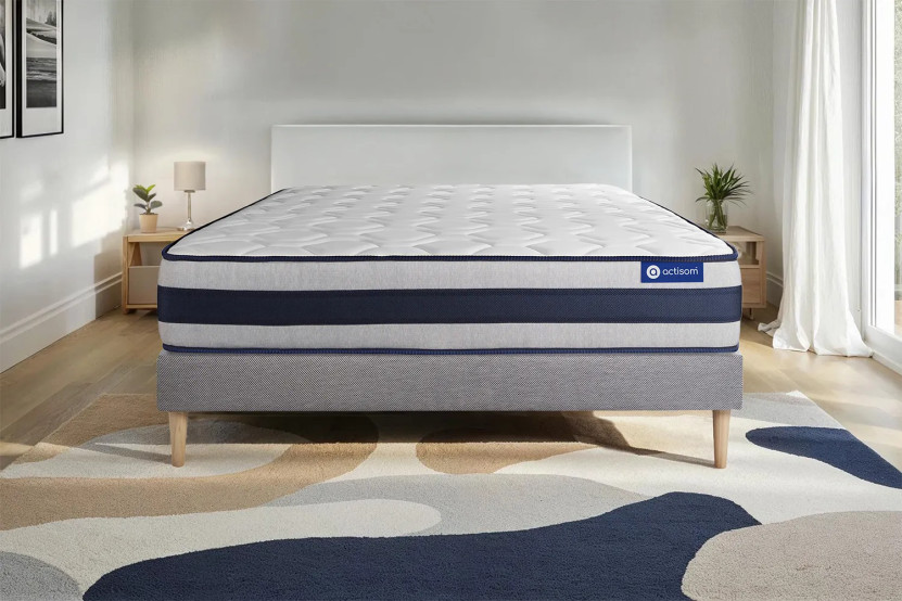 Ensemble Matelas Sommier 140x200 cm - Sommier Gris (en kit) - Actilatex Ergo
