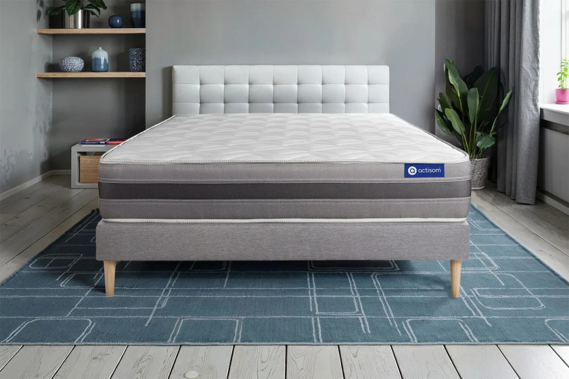 Ensemble Matelas Sommier 140x200 cm - Sommier Gris (en kit) - Actilatex Relax