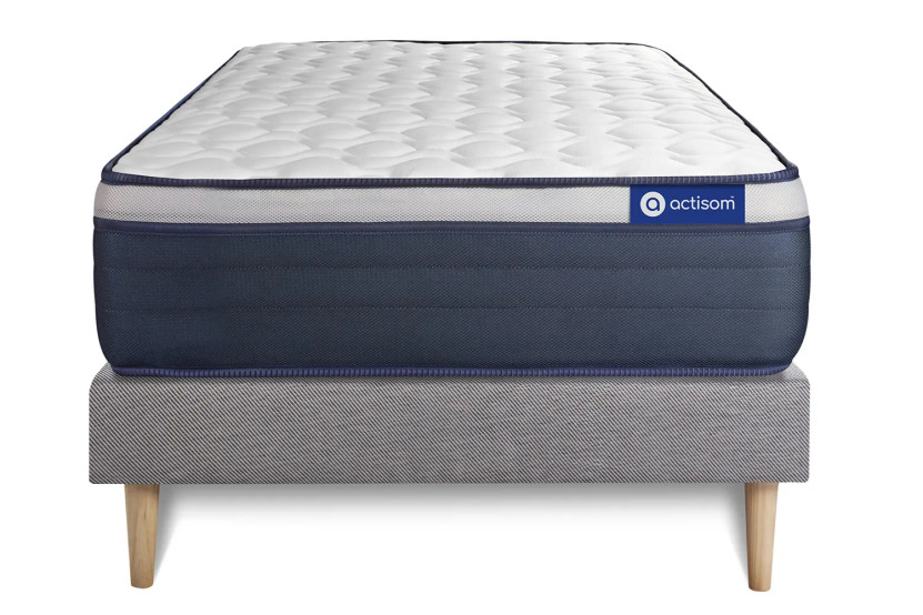 Ensemble Matelas Sommier 80x200 cm - Sommier Gris (en kit) - Actimemo Max