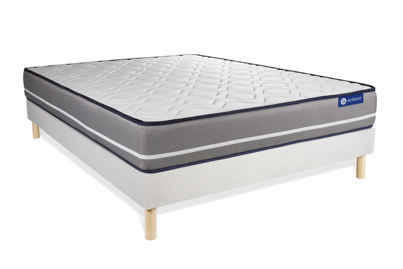 Ensemble Matelas Sommier 120x220 cm - Sommier Blanc (en kit) - Actimemo Pur