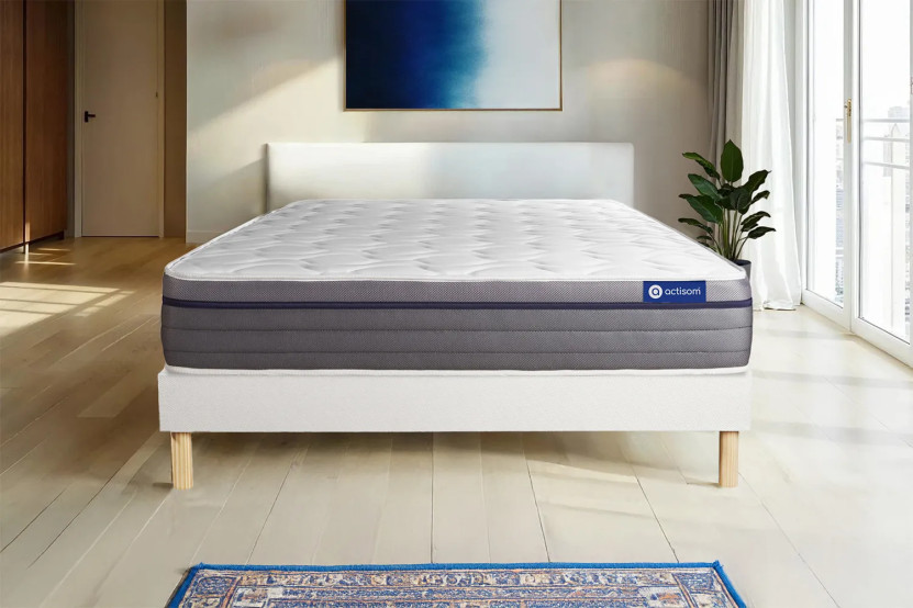 Ensemble Matelas Sommier 140x190 cm - Sommier Blanc (en kit) - Actilatex Zen