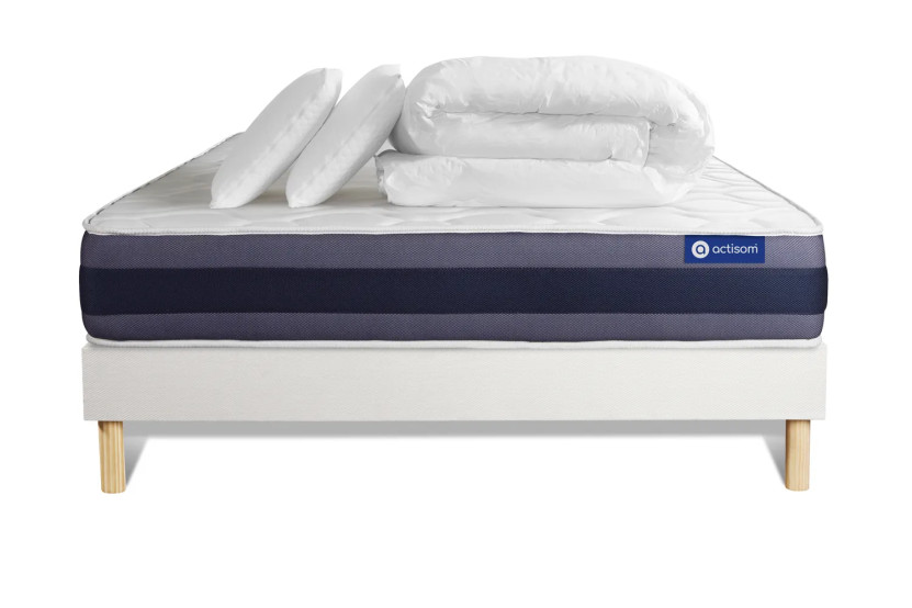 Pack lit complet 180x200 cm - Matelas + Sommier Blanc (en kit) + 2 oreillers + Couette - Actilatex Morpho