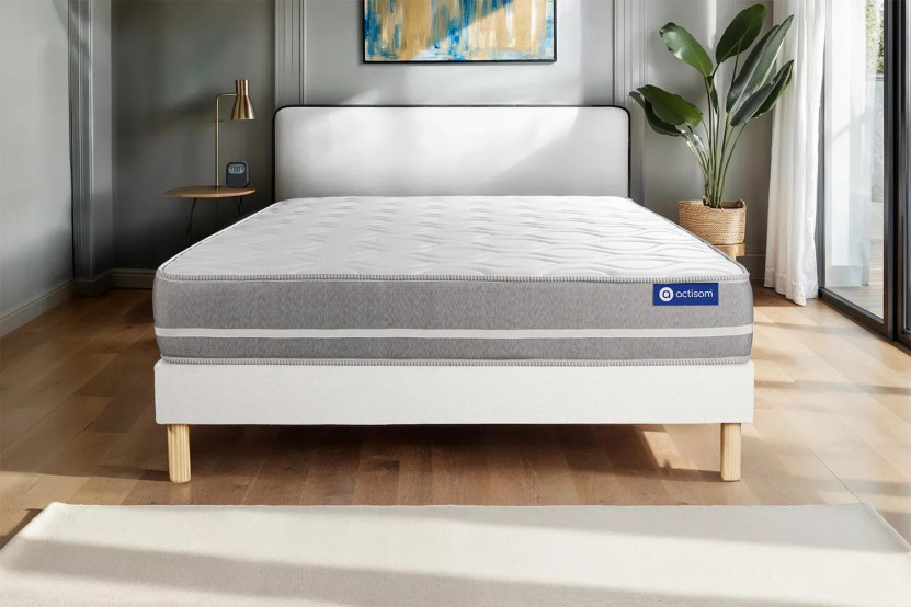 Ensemble Matelas Sommier 120x220 cm - Sommier Blanc (en kit) - Actimemo Touch