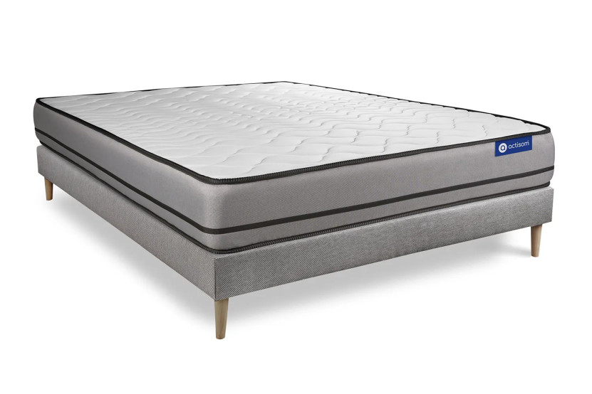 Ensemble Matelas Sommier 160x200 cm - Sommier Gris (en kit) - Actimemo Night