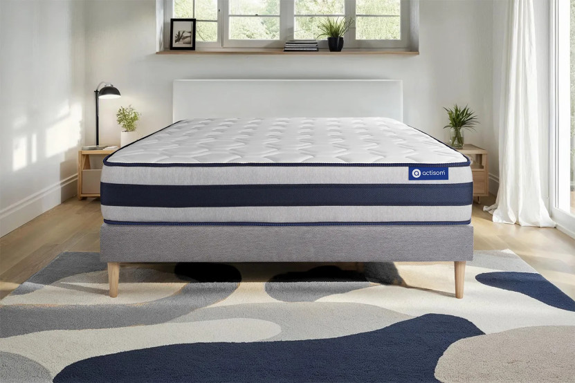 Ensemble Matelas Sommier 80x190 cm - Sommier Gris (en kit) - Actimemo Ergo