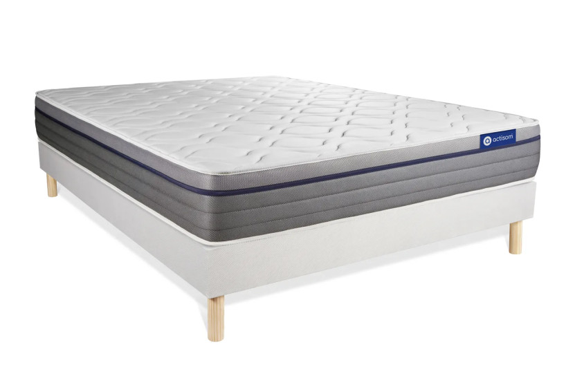 Ensemble Matelas Sommier 150x190 cm - Sommier Blanc (en kit) - ActiMemo Zen