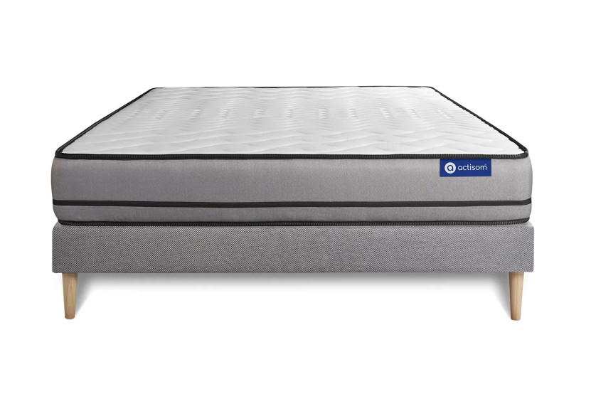 Ensemble Matelas Sommier 160x200 cm - Sommier Gris (en kit) - Actiflex Night
