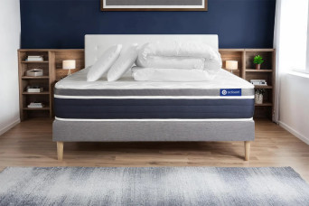 Pack lit complet 180x200 cm - Matelas + Sommier Gris (en kit) + 2 oreillers + Couette - Actimemo Confort