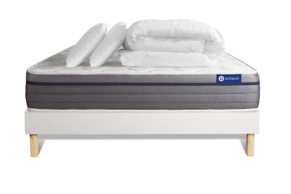 Pack lit complet 200x200 cm - Matelas + Sommier Blanc (en kit) + 2 oreillers + Couette - Actilatex Zen