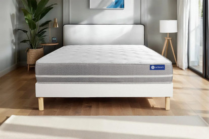 Ensemble Matelas Sommier 130x220 cm - Sommier Blanc (en kit) - Actilatex Touch