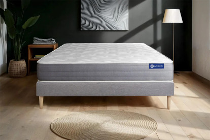 Ensemble Matelas Sommier 130x210 cm - Sommier Gris (en kit) - Actimemo Dream