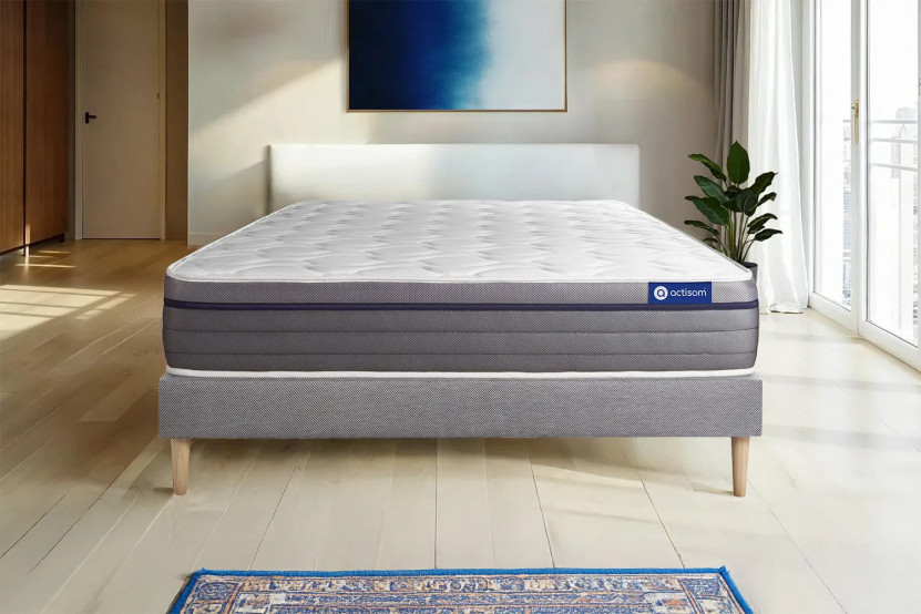 Ensemble Matelas Sommier 80x190 cm - Sommier Gris (en kit) - Actilatex Zen