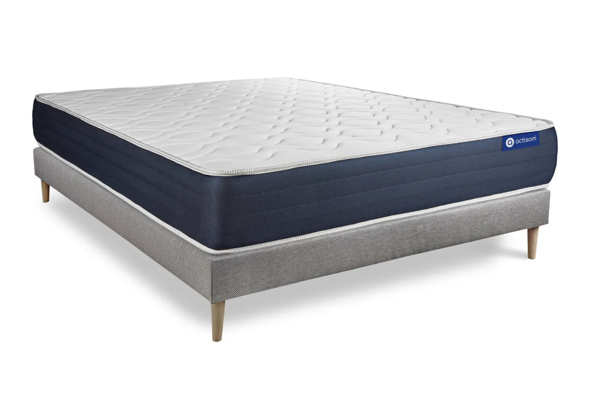 Ensemble Matelas Sommier 130x200 cm - Sommier Gris (en kit) - Actilatex Sleep