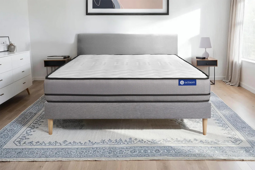 Ensemble Matelas Sommier 80x200 cm - Sommier Gris (en kit) - Actimemo Night
