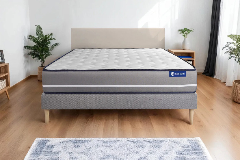 Ensemble Matelas Sommier 130x220 cm - Sommier Gris (en kit) - Actiflex Pur