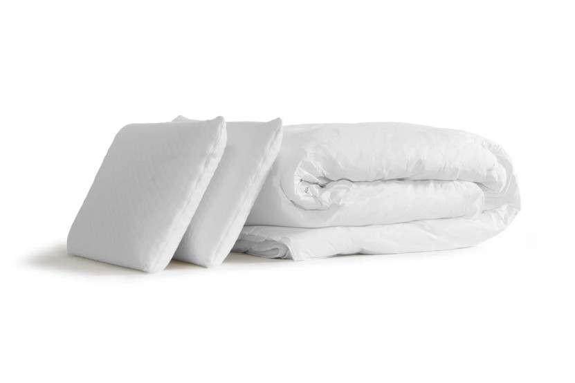 Pack lit complet 180x200 cm - Matelas + Sommier Blanc (en kit) + 2 oreillers + Couette - Actilatex Touch