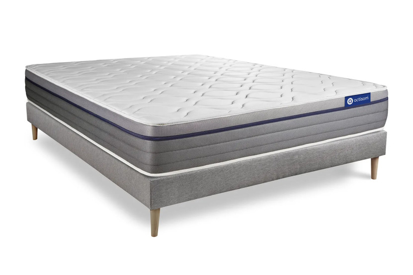 Ensemble Matelas Sommier 140x220 cm - Sommier Gris (en kit) - Actilatex Zen