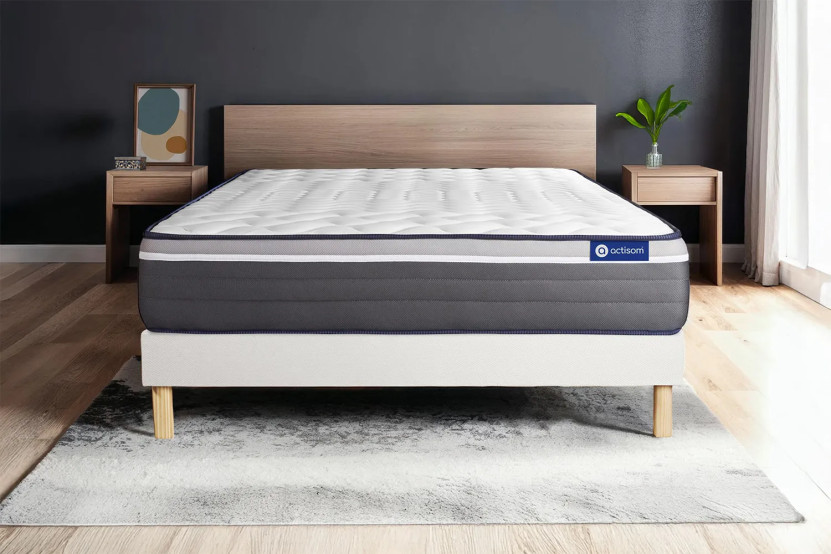 Ensemble Matelas Sommier 120x220 cm - Sommier Blanc (en kit) - ActiMemo Plus