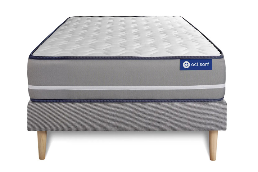 Ensemble Matelas Sommier 90x200 cm - Sommier Gris (en kit) - Actimemo Pur