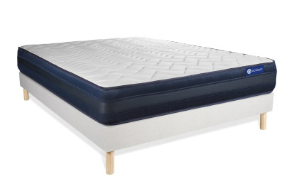 Ensemble Matelas Sommier 135x190 cm - Sommier Blanc (en kit) - Actilatex Tech