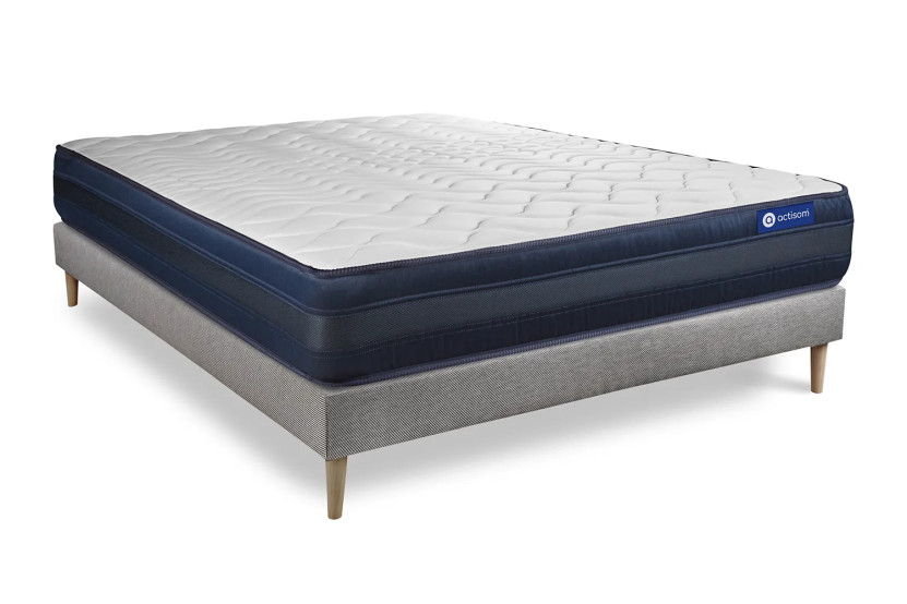 Ensemble Matelas Sommier 130x220 cm - Sommier Gris (en kit) - Actiflex Tech