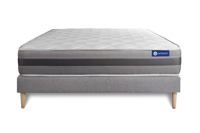 Ensemble Matelas Sommier 130x220 cm - Sommier Gris (en kit) - Actimemo Relax