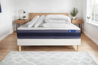 Pack lit complet 160x200 cm - Matelas + Sommier Blanc (en kit) + 2 oreillers + Couette - Actilatex Morpho