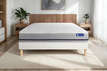 Ensemble Matelas Sommier 130x220 cm - Sommier Blanc (en kit) - Actimemo Soft