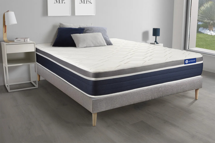 Ensemble Matelas Sommier 140x220 cm - Sommier Gris (en kit) - Actilatex Confort