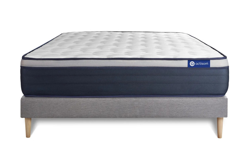 Ensemble Matelas Sommier 200x200 cm - Sommier Gris (en kit) - Actimemo Max