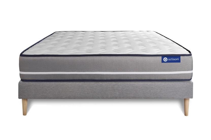 Ensemble Matelas Sommier 135x200 cm - Sommier Gris (en kit) - Actimemo Pur