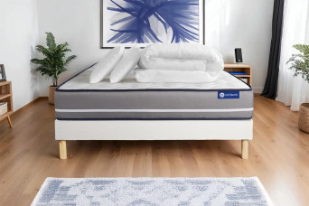 Pack lit complet 160x200 cm - Matelas + Sommier Blanc (en kit) + 2 oreillers + Couette - Actilatex Pur