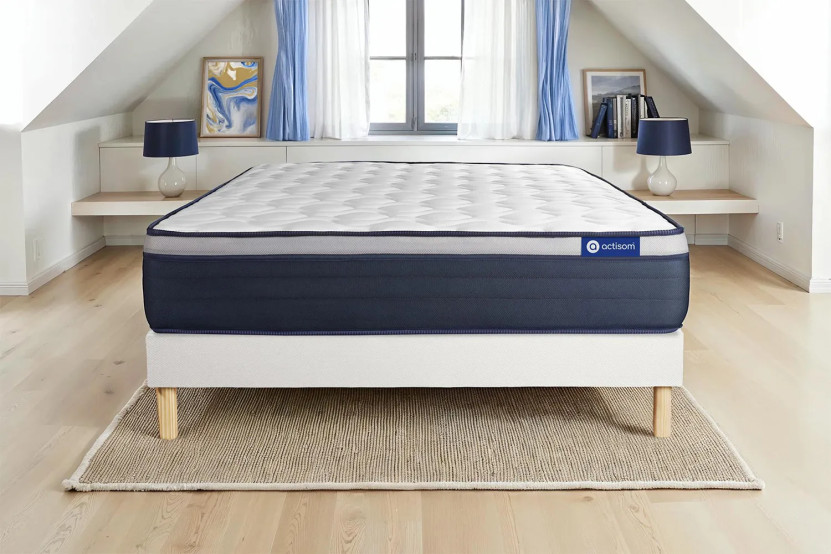 Ensemble Matelas Sommier 140x220 cm - Sommier Blanc (en kit) - Actilatex Max