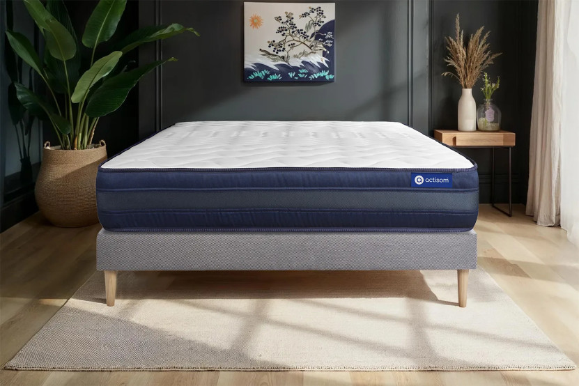 Ensemble Matelas Sommier 150x195 cm - Sommier Gris (en kit) - Actilatex Tech