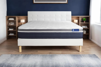 Ensemble Matelas Sommier 135x190 cm - Sommier Blanc (en kit) - Actimemo Confort