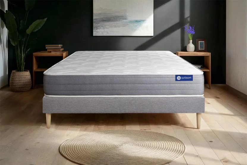 Ensemble Matelas Sommier 160x210 cm - Sommier Gris (en kit) - Actilatex Dream