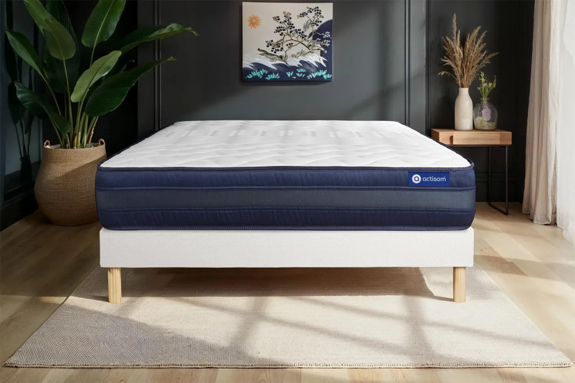 Ensemble Matelas Sommier 140x210 cm - Sommier Blanc (en kit) - Actilatex Tech