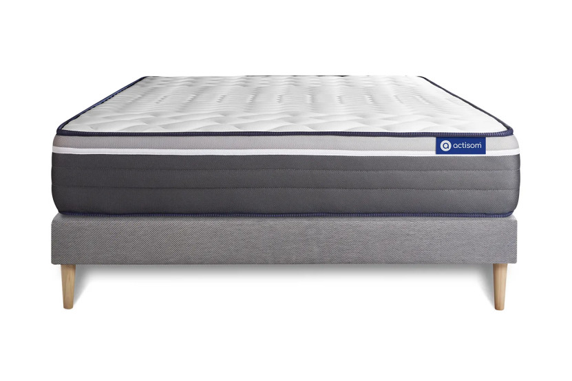 Ensemble Matelas Sommier 200x200 cm - Sommier Gris (en kit) - ActiMemo Plus