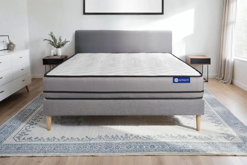 Ensemble Matelas Sommier 90x200 cm - Sommier Gris (en kit) - Actiflex Night