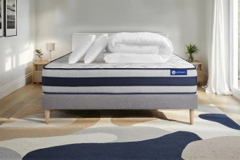 Pack lit complet 160x200 cm - Matelas + Sommier Gris (en kit) + 2 oreillers + Couette - Actilatex Ergo