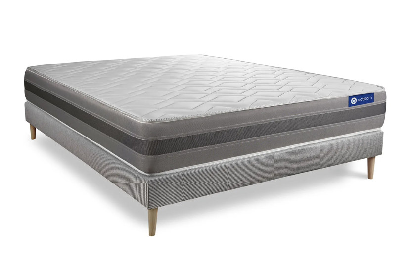 Ensemble Matelas Sommier 130x190 cm - Sommier Gris (en kit) - Actiflex Relax