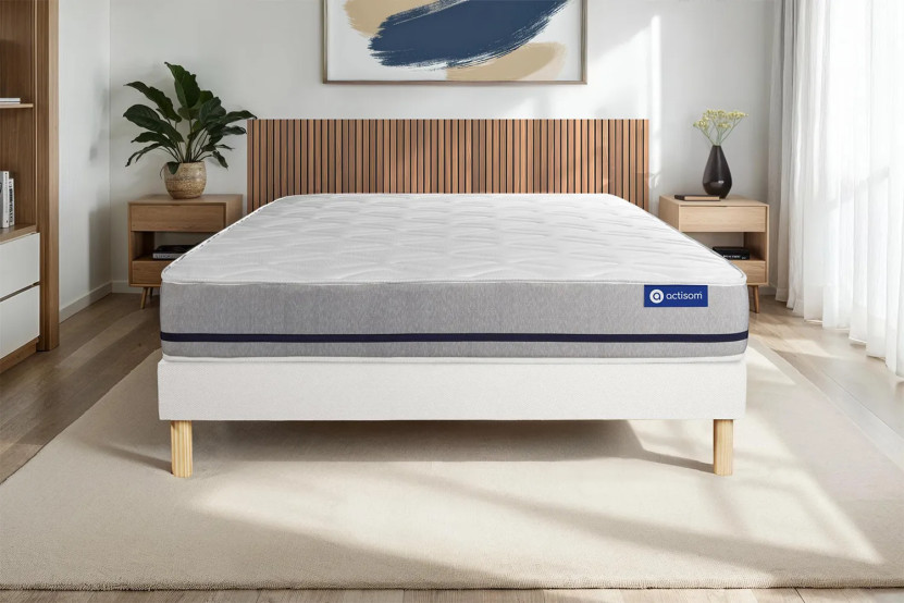 Ensemble Matelas Sommier 120x200 cm - Sommier Blanc (en kit) - Actiflex Soft