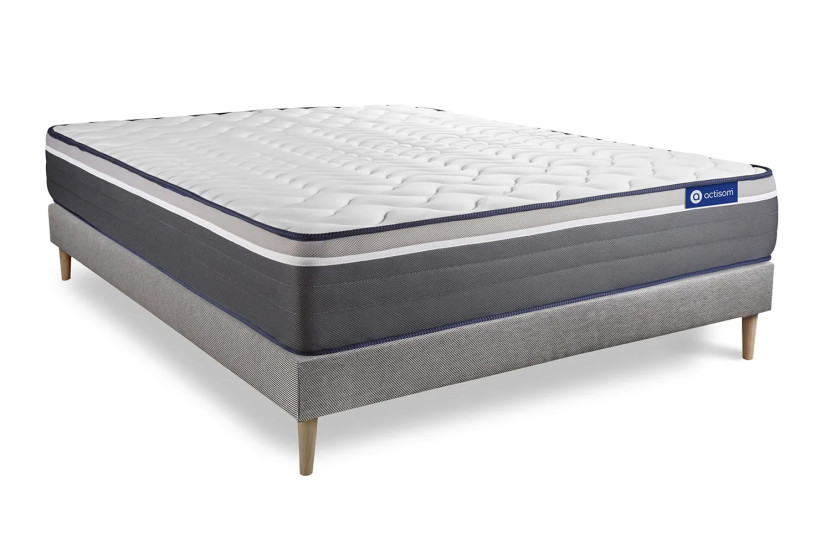 Ensemble Matelas Sommier 140x220 cm - Sommier Gris (en kit) - ActiMemo Plus