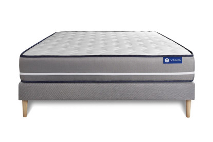 Ensemble Matelas Sommier 130x190 cm - Sommier Gris (en kit) - Actilatex Pur