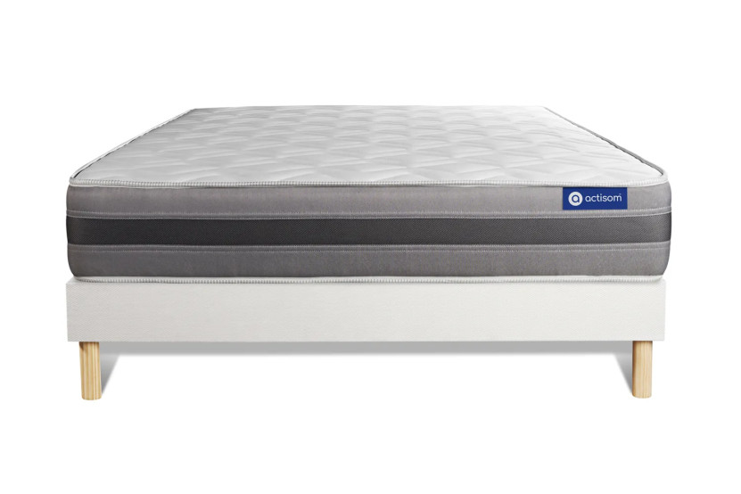 Ensemble Matelas Sommier 130x190 cm - Sommier Blanc (en kit) - Actimemo Relax