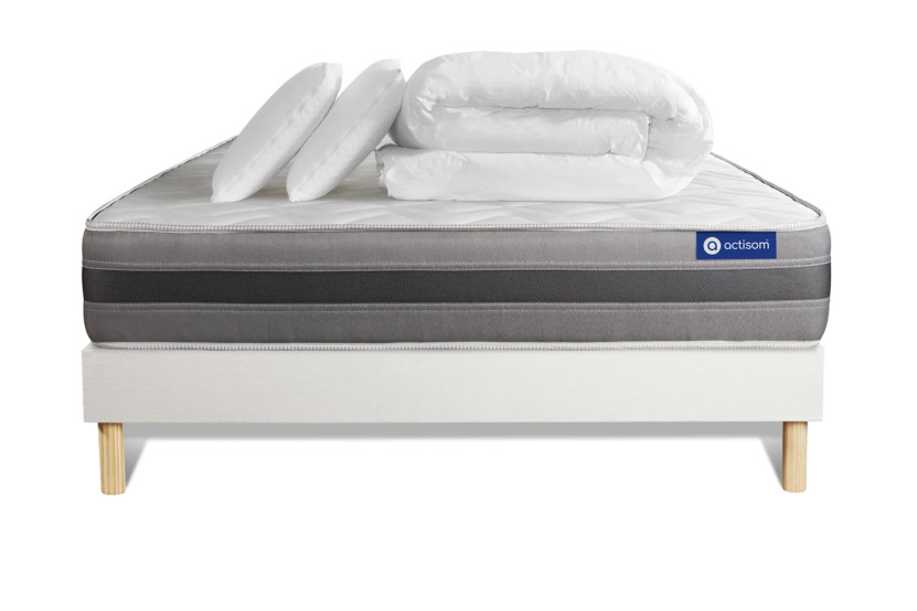 Pack lit complet 180x200 cm - Matelas + Sommier Blanc (en kit) + 2 oreillers + Couette - Actilatex Relax
