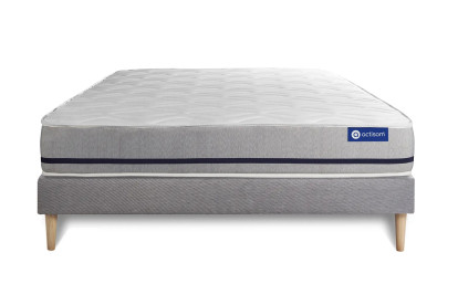 Ensemble Matelas Sommier 140x200 cm - Sommier Gris (en kit) - Actimemo Soft
