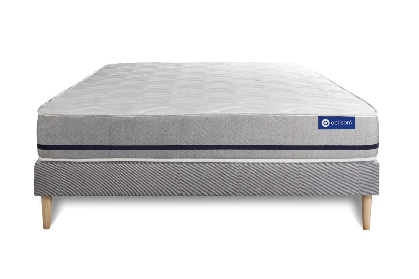 Ensemble Matelas Sommier 140x200 cm - Sommier Gris (en kit) - Actimemo Soft